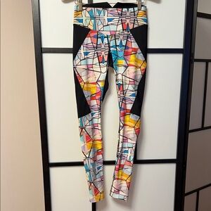 Lucas Hugh Technical Bonded Leggings w/Ankle Zips Geometric Stained Glass Print